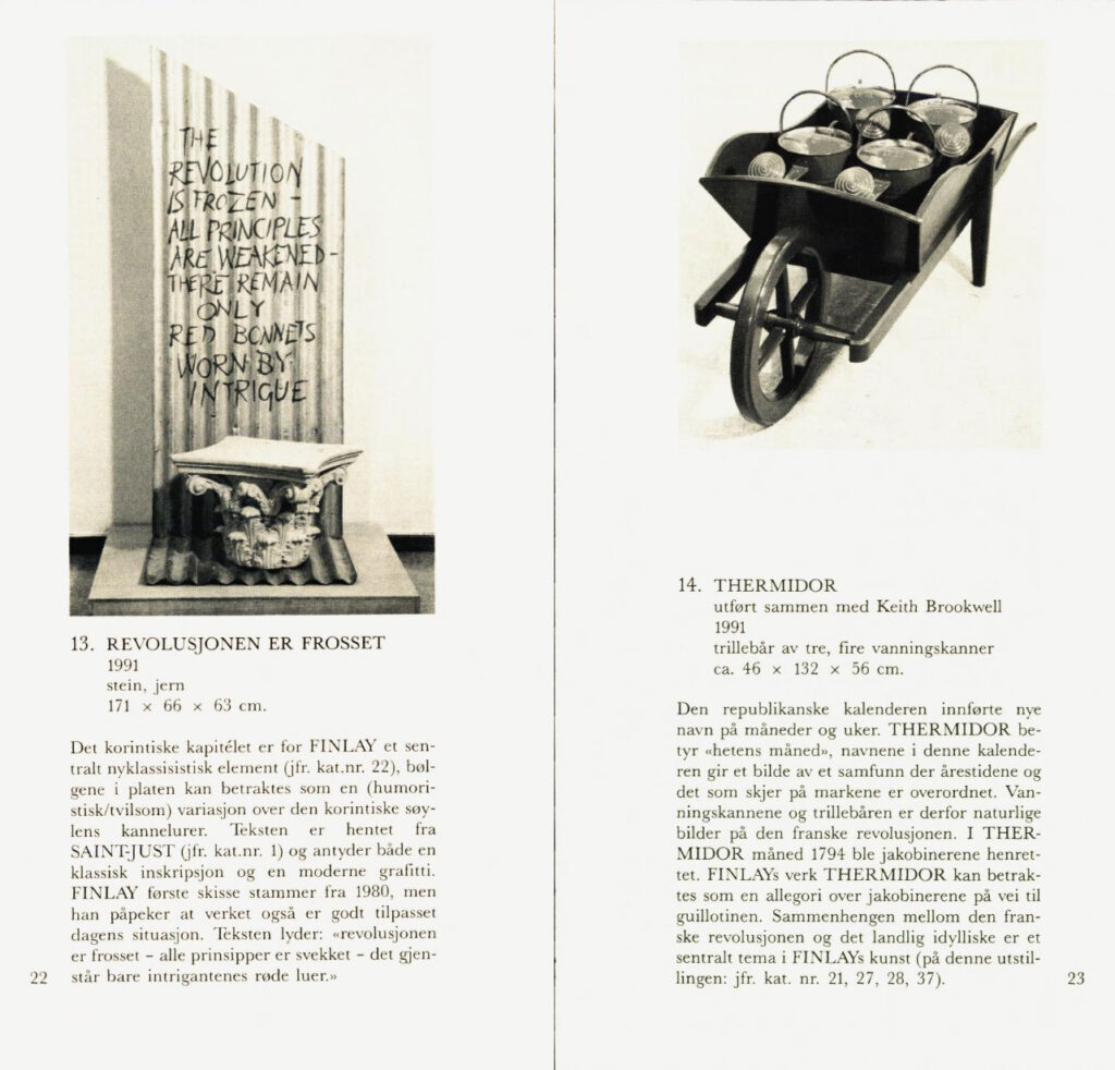 Utstillingskatalog, Ian Hamilton Finlay, Lillehammer bys malerisamling 1991, s. 22–23.